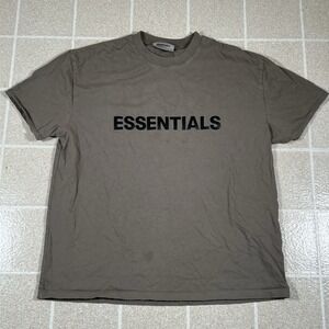 Fear of God Essentials Mens T-Shirt Beige Tan Logo Graphic Size Small Taupe